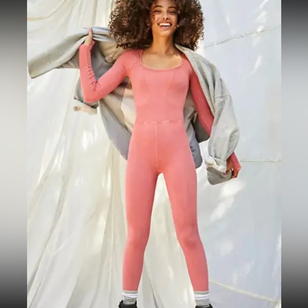 FP Movement by Free People Coral Pink Long-Sleeve Jumpsuit